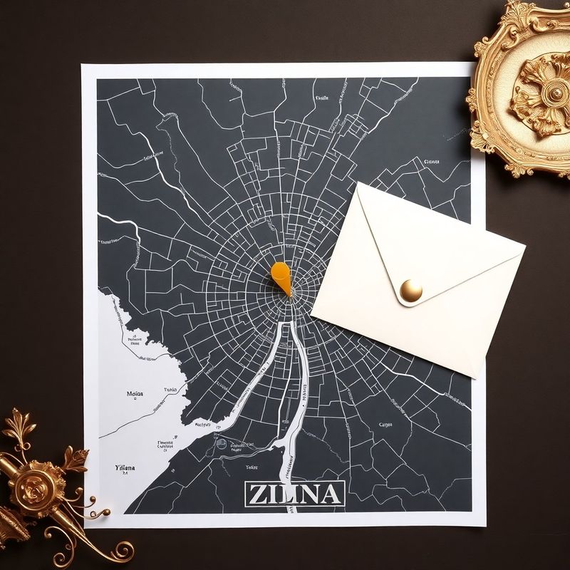 Charcoal mapa Žiliny so zlatým označením kancelárie Dobrý Štúdio